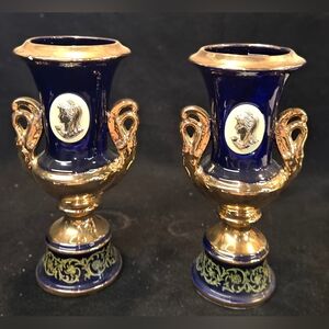 Elegant Blue and Gold Vases